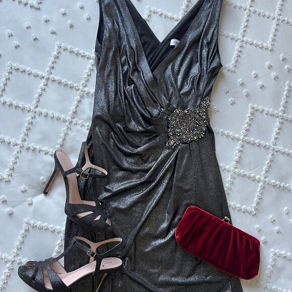 Calvin Klein Dresses & Skirts - Calvin Klein Cocktail dress silver & black with embellishment Size 8